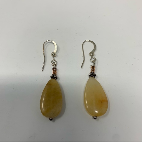 Classic Boho Yellow Genuine Citrine Stone Teardrop Dangle Earrings Silver Tone - Picture 2 of 3